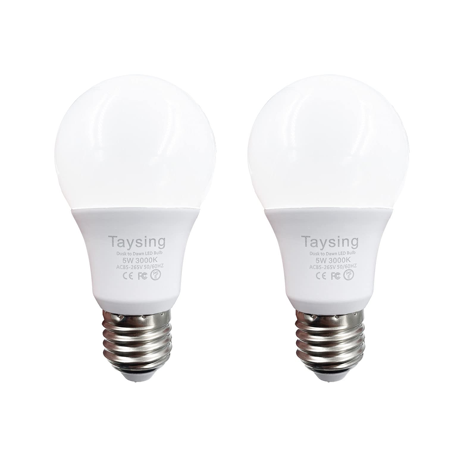 Taysing Smart Dusk To Dawn Led Light Bulbs, 40W Equivalent, Soft White, 5W, 500Lm, E26, 2 Pack, Auto On/Off Security