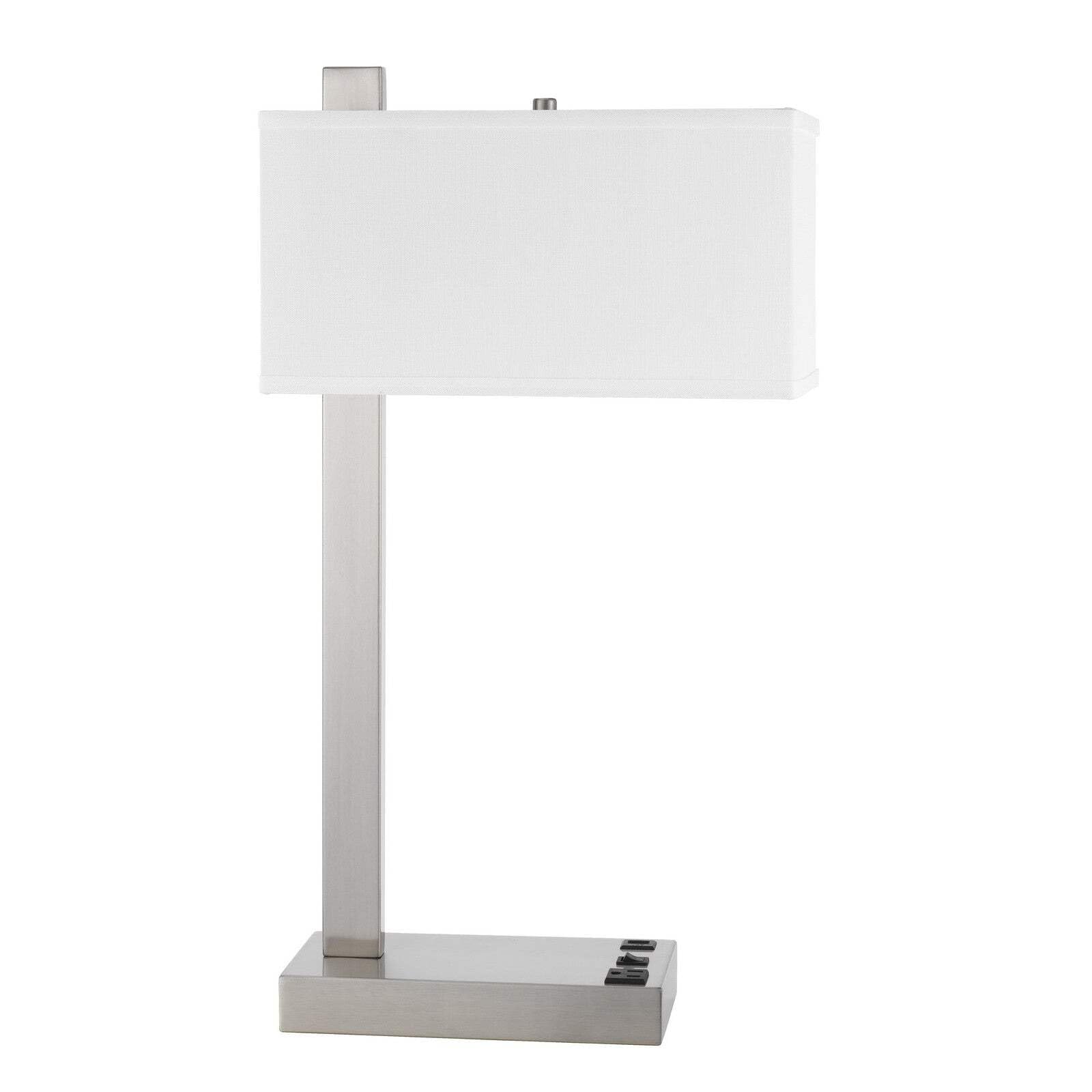 Homeroots Metal Desk Lamp - 25 In. Usb Table Lamp With White Rectangular Shade, Model 524761, Nickel Finish