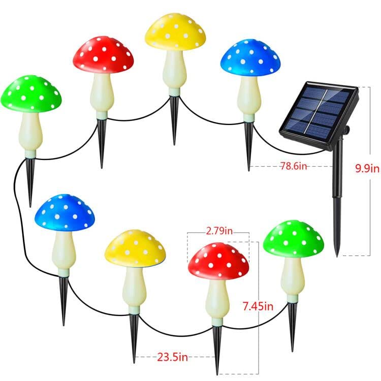 Windpnn Solar Mushroom Lights 8-Pack, Waterproof Outdoor Garden Decor, Multi-Colored, Model LH-GT04