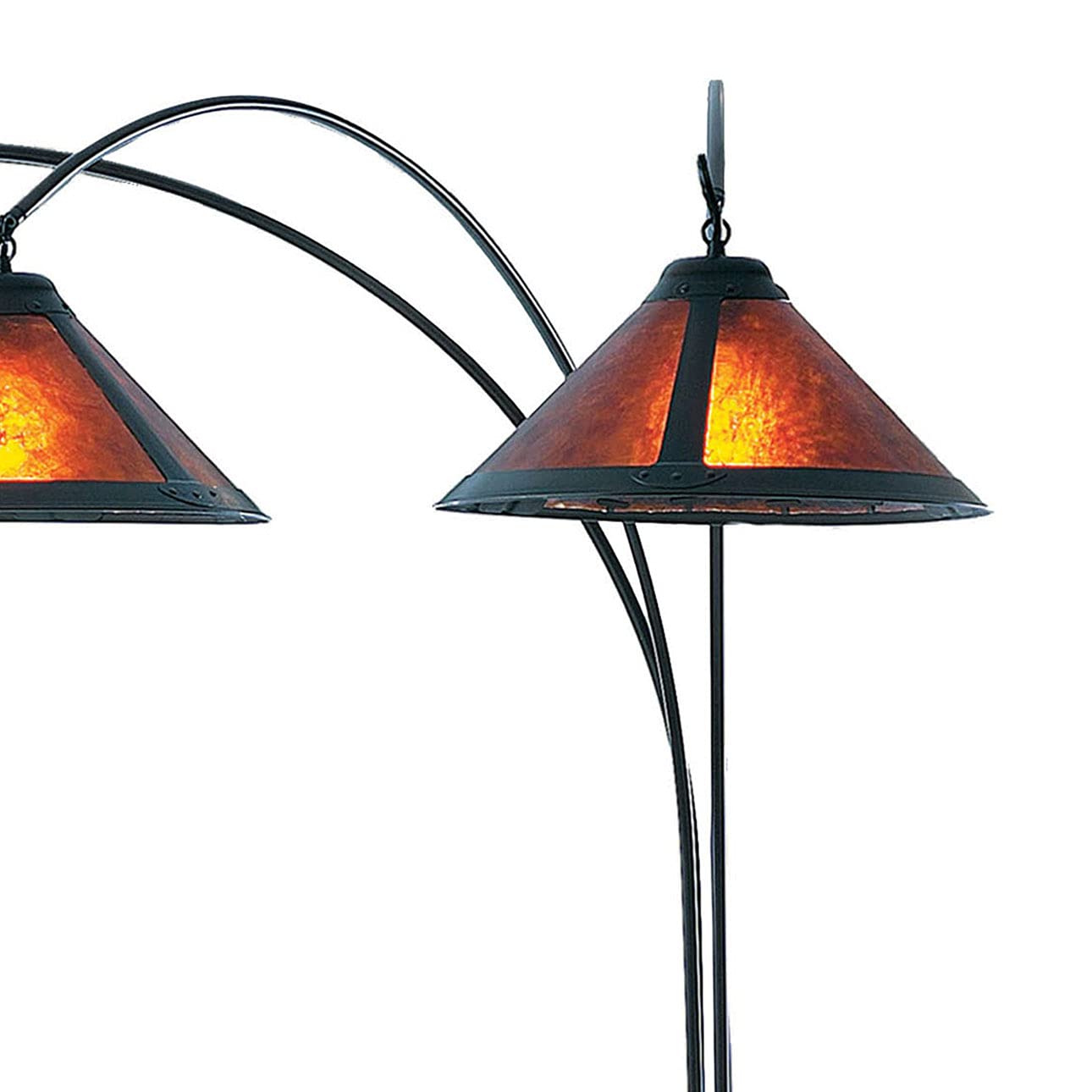 Natural Mica 3 Light Arc Floor Lamp - 86&quot;, Espresso Wood, Bronze & Amber Mineral Mica, Dimmer Switch, X-Base