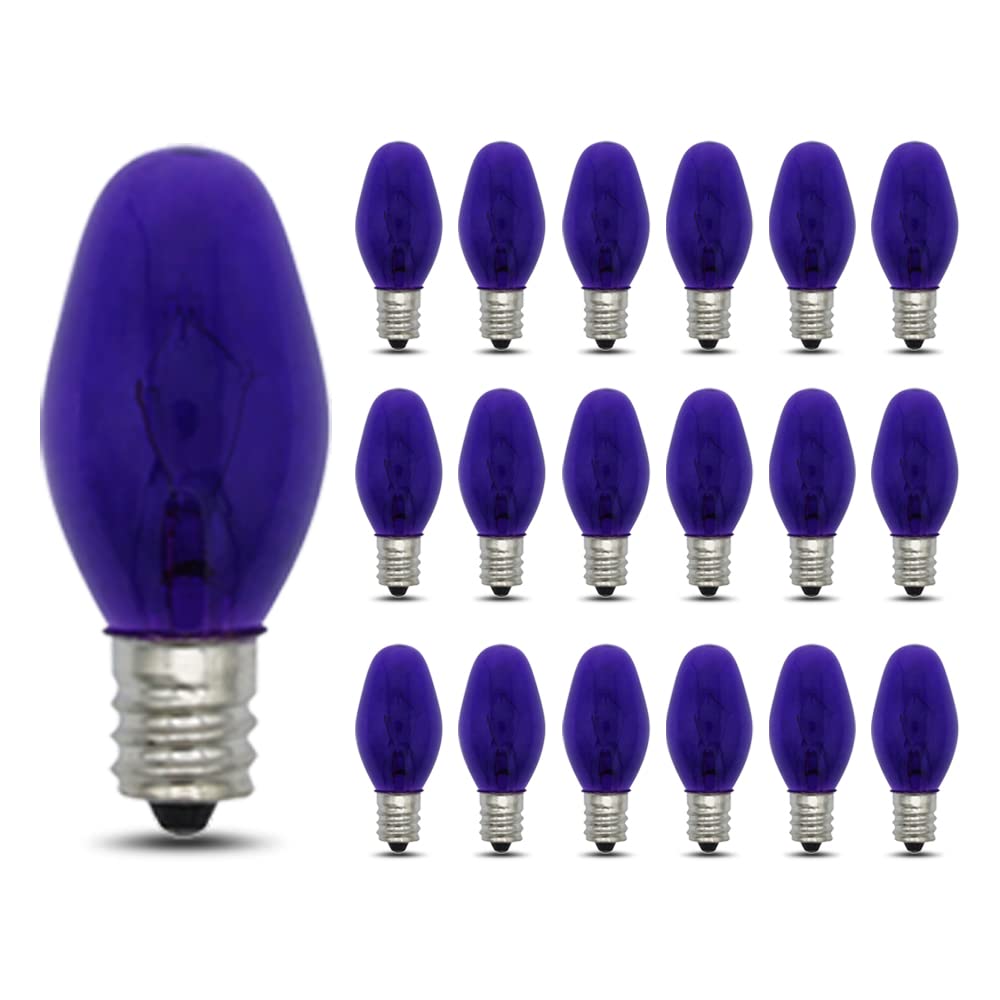 lumenivo C7 Purple Night Light Bulb - 7W Incandescent, 25 Count, Candelabra Base, Decorative Light for Christmas Village