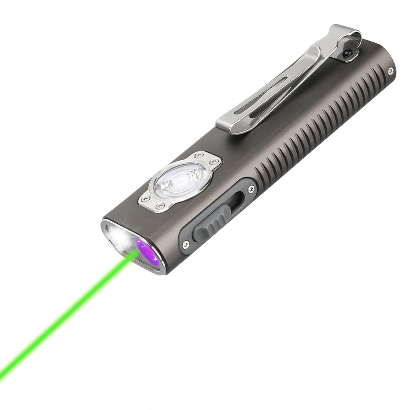TrustFire Mini X3 Rechargeable EDC Flashlight, 1050 Lumens, Gray, Aluminum, Model MINIX3-US, with White, Flood, UV, and Green Light