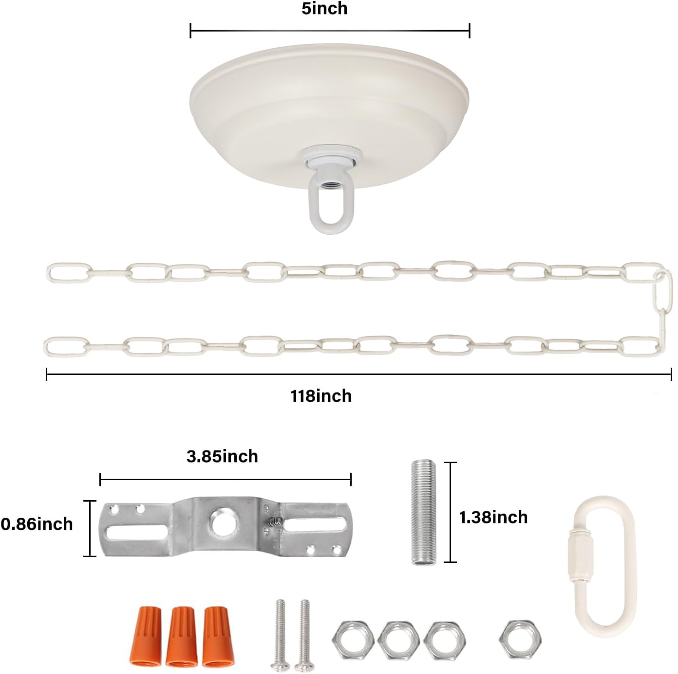 Eumyviv Heavy Duty 10ft White Chain & 5" Canopy Kit for Chandeliers - Metal Light Fixture Mounting Bracket