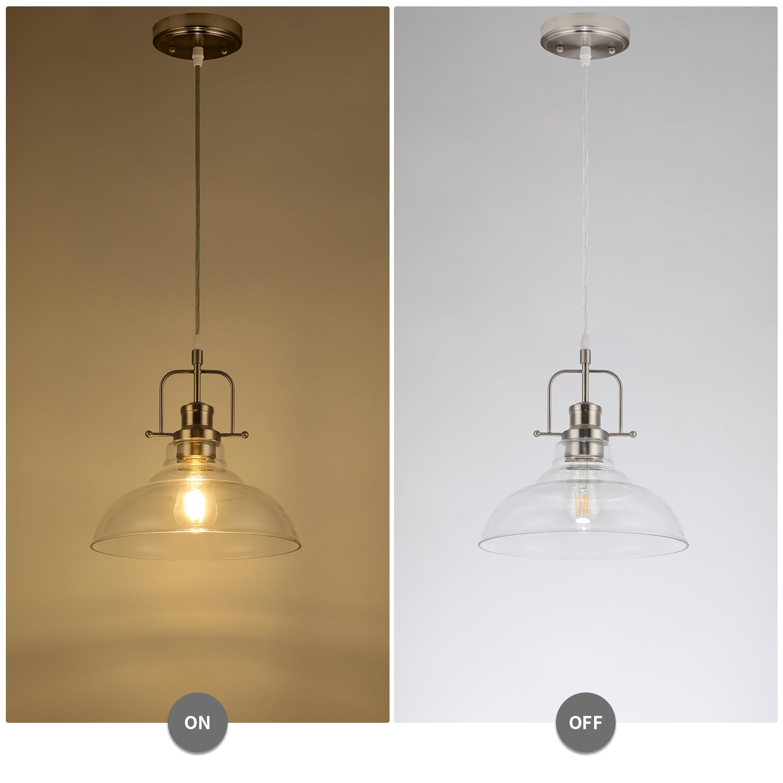 Wilon Brushed Nickel Glass Pendant Lights Kitchen Island Lighting, Modern Hanging Lamp For Sink Dining Room Over Table Hallway E