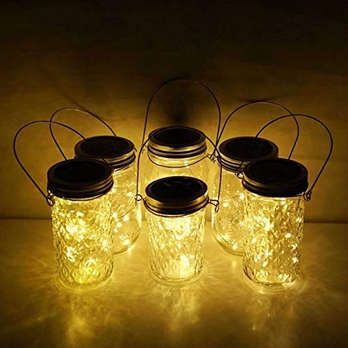Miaro Solar Mason Jar Lights With Hanger, 6 Pack 10 Led Waterproof Warm White Fairy String Lights(No Jars) - Perfect For Garden,