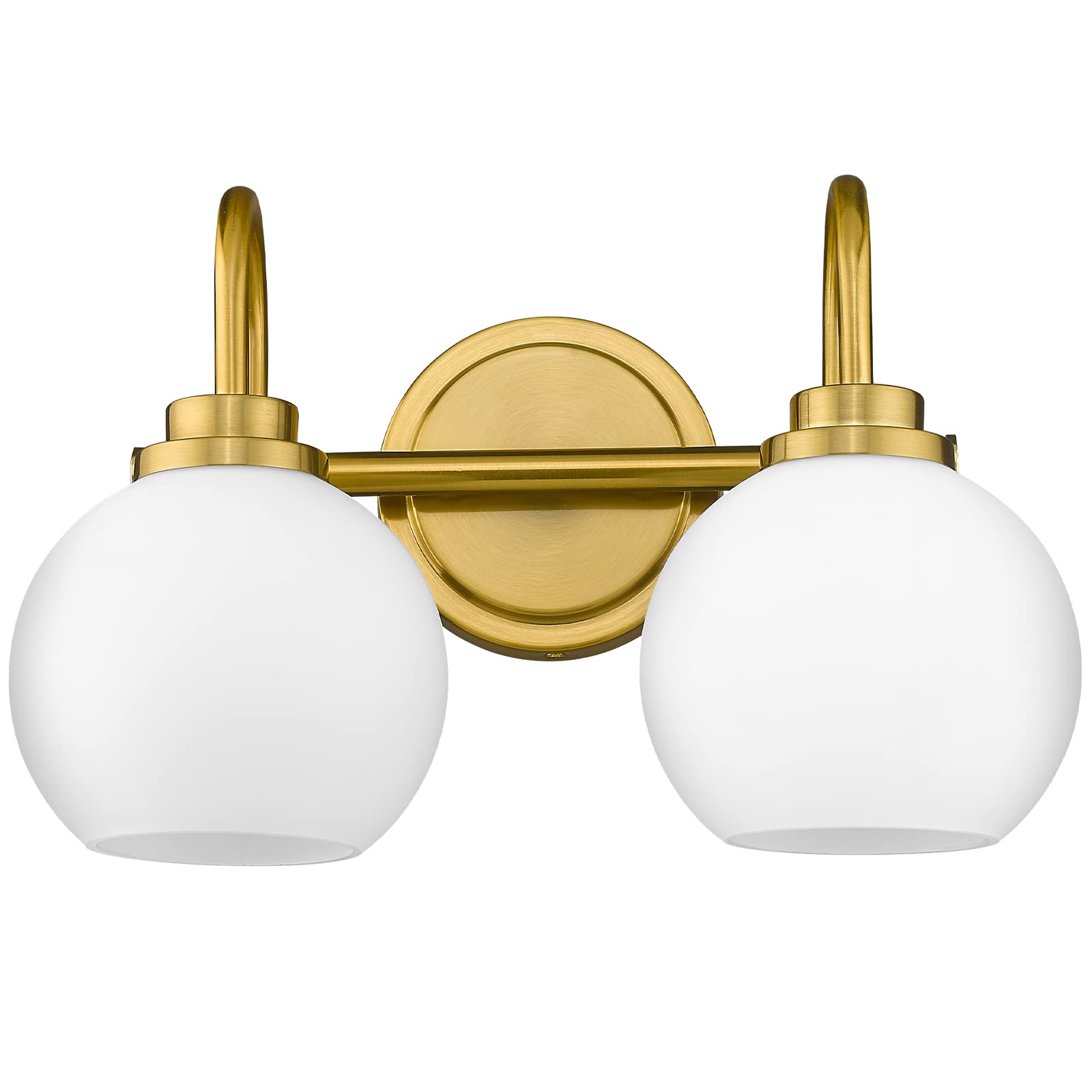 Akezon Gold Bathroom Vanity Light Fixtures, 2 Light Modern Over Mirror With White Milk White Globe Glass Shade