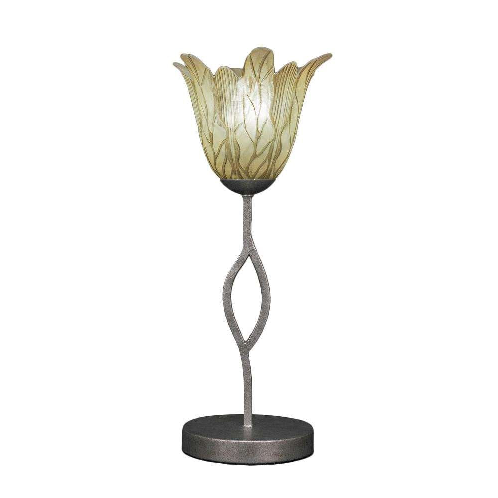 Toltec Lighting 140-As-1025 Revo Mini Table Lamp With 7&quot; Vanilla Leaf Glass, Aged Silver Finish