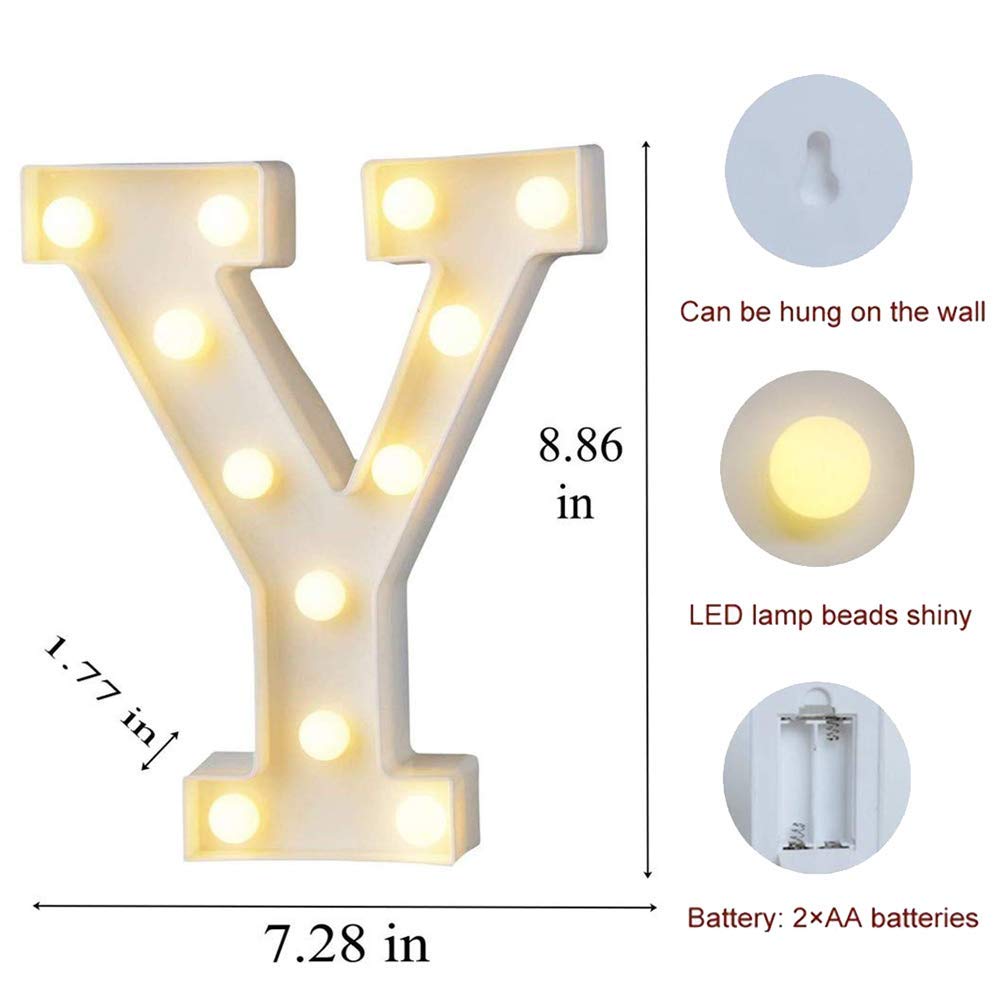 MUMUXI Light Up Letters and Numbers | Battery Powered | Bright Acrylic Decoration for Weddings, Birthdays, and Parties | Color Y