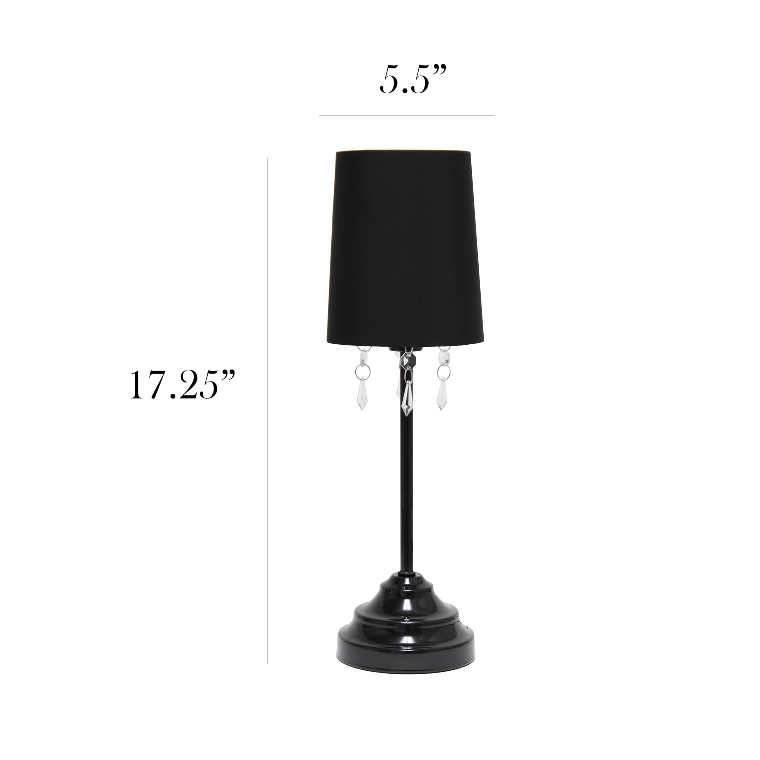 Simple Designs Lt3018-Blk Table Lamp With Fabric Shade And Hanging Acrylic Beads, Black