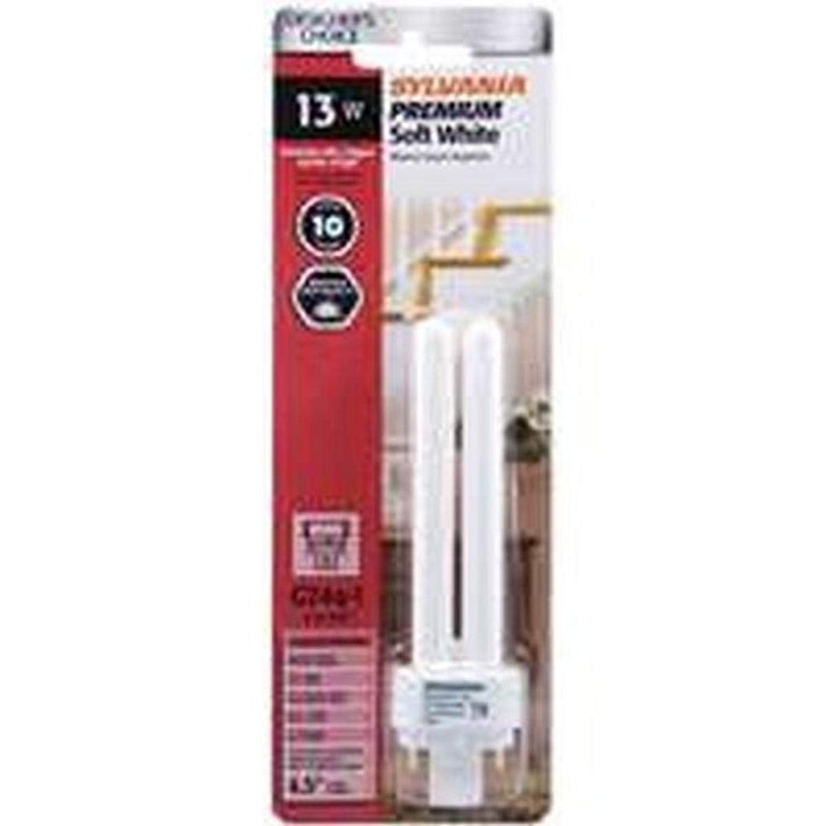 LEDVANCE Sylvania CF13DD/E/827 Double Tube 4-Pin Base Compact Fluorescent Light Bulb, 1 Count, Glass