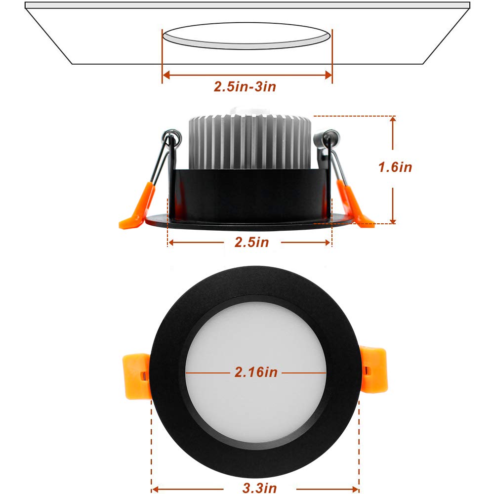 YGS-Tech LED Recessed Lighting 3 Inch Dimmable Downlight 5W 3000K Warm White, 4 Pack, Plastic