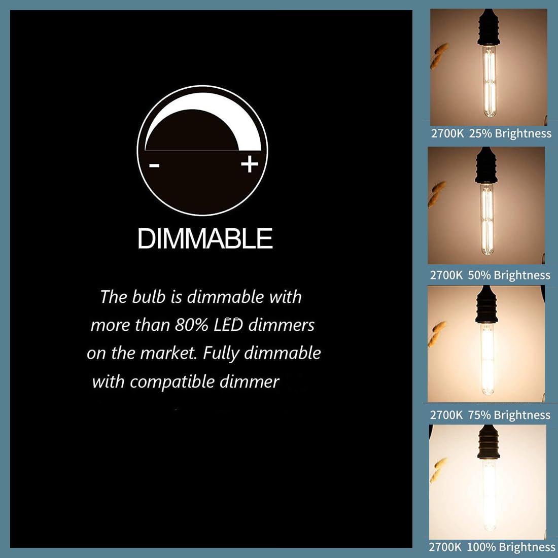 YFXRLIGHT Dimmable T10 LED Bulb, 8W (80W Equivalent), Warm White 2700K, 700LM, 4 Pack, Metal, 8.