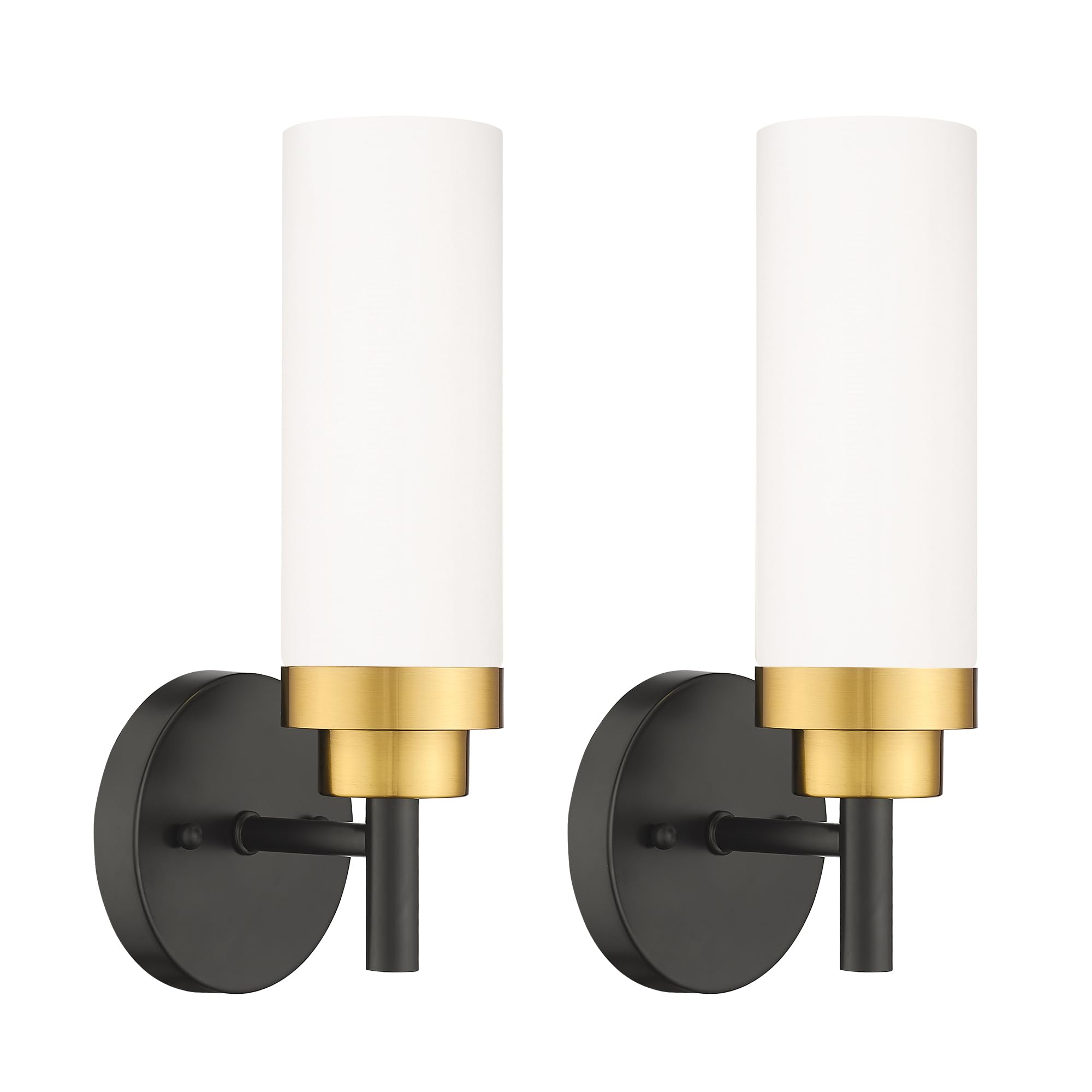 Emak Modern Wall Sconce, Black Gold Bathroom Light Fixtures With Milk Glass Shade, 2 Pack Wall Lamp For Bathroom, Bedroom, Livin