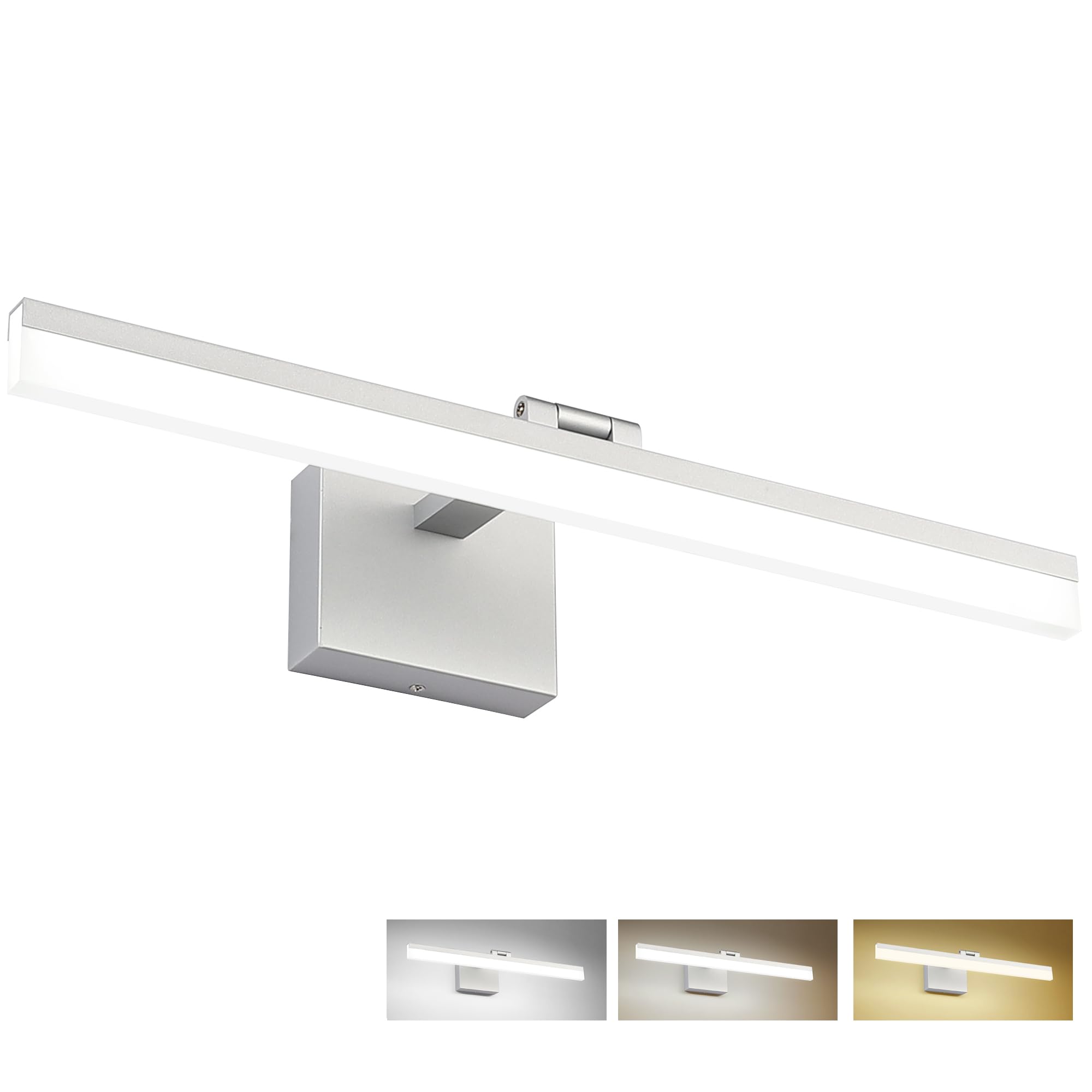 Solfart 23.6 Inch 3 Color Temperature Dimmable Modern Adjustable Light For Bathroom Lighting Fixtures Led Modern Silver Vanity L