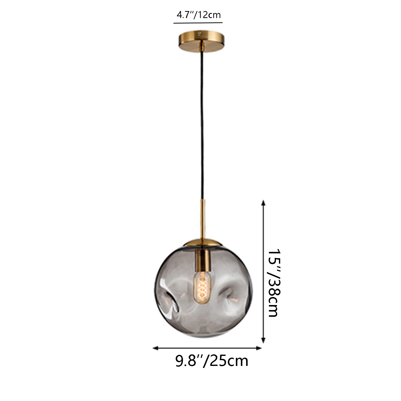 Brikey Glass Spherical Pendant Light,Gold Iron & Glass Globe Hanging Ceiling Lamp (9.8‘’, Amber)
