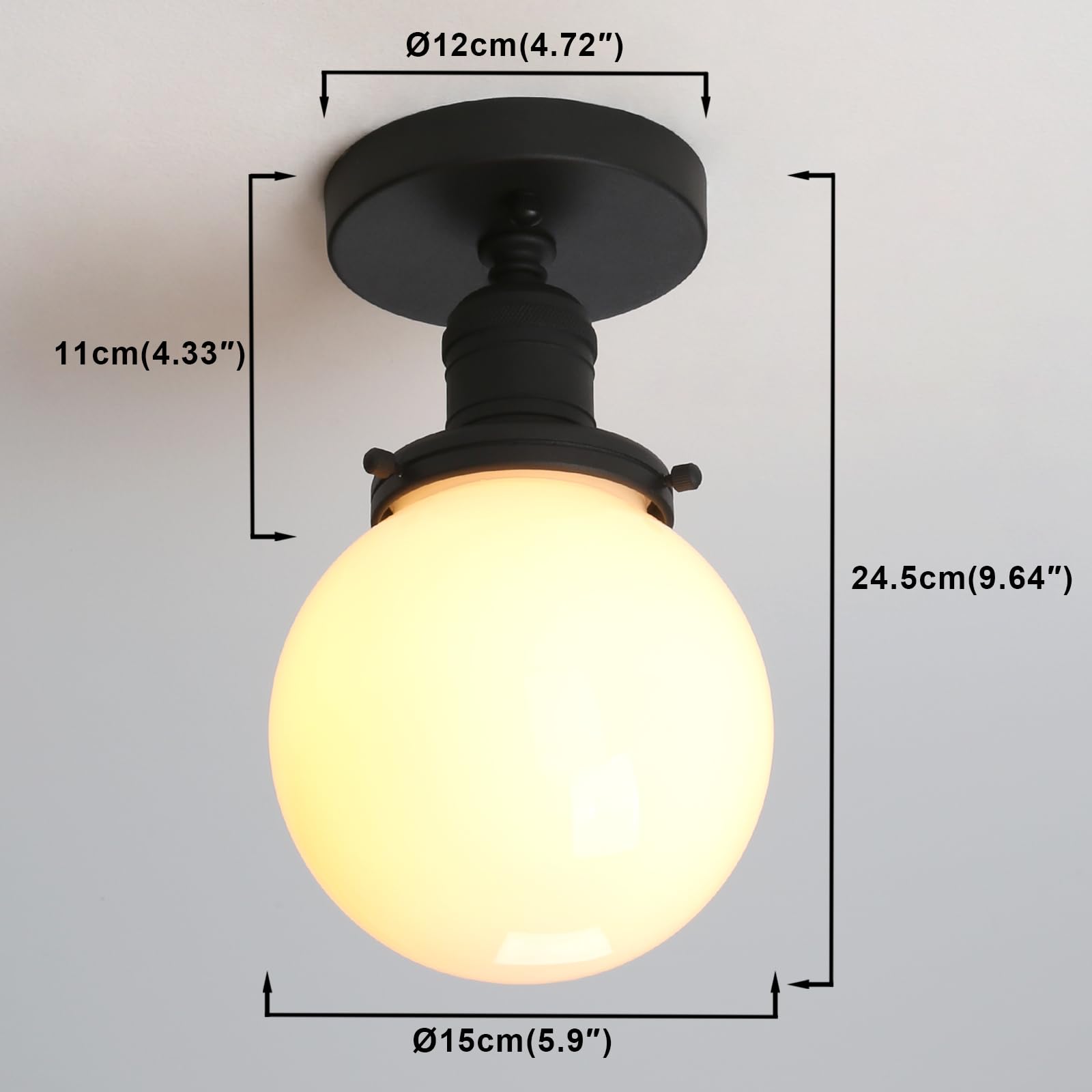 Yosoan 1-Light Modern Hallway Ceiling Light Fixture With Milk Round Glass, Indoor Hardwired Vintage Indoor Flush Mount Lighting