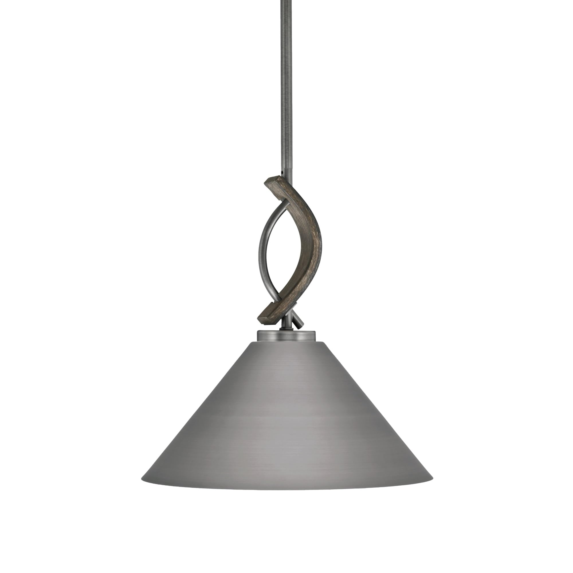 Toltec Lighting Monterey Mini Pendant Light, Graphite Metal Shade, Distressed Wood-Look Finish, 14in Cone Design