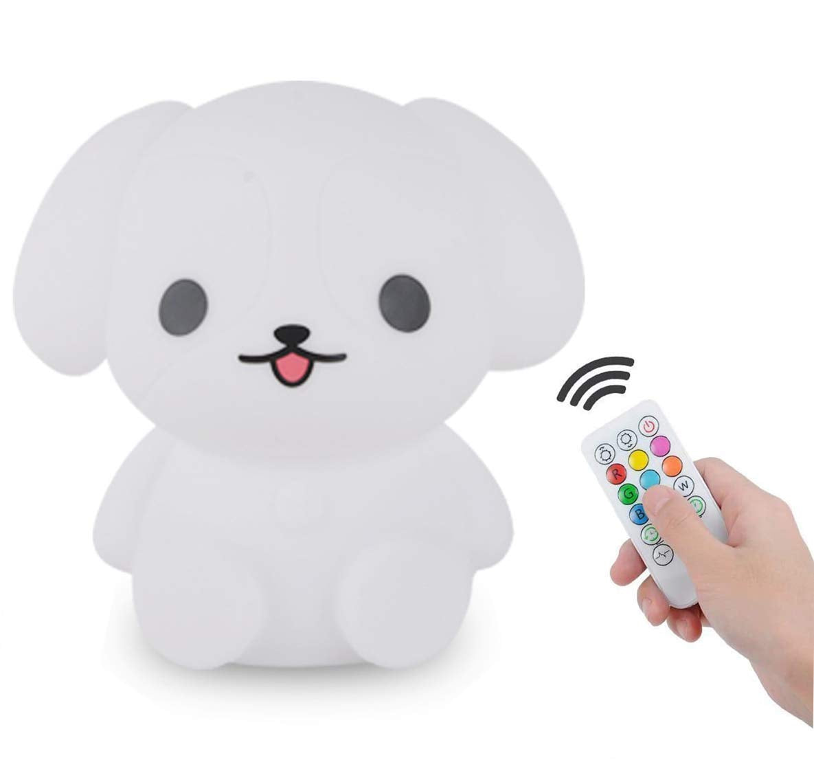 Tianhaixing LED Night Light for Kids, Cute Dog Design, Rechargeable, RGB Colors, Touch-Control & Remote, White, Model THX855