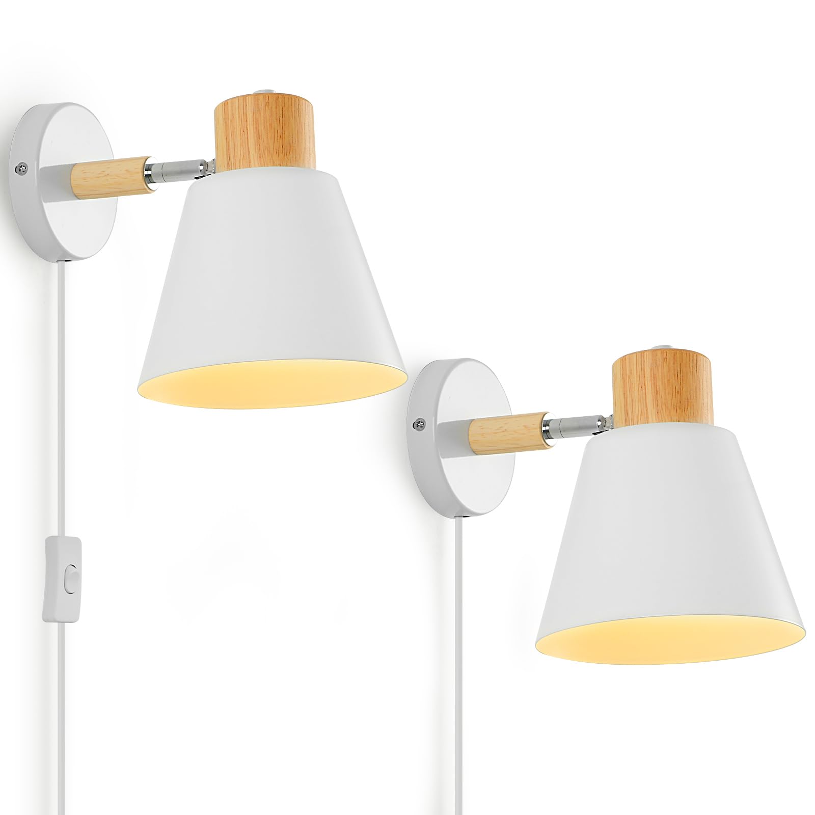 Mozzilog Plug in Wall Lights for Bedroom  White Wall Sconces Set of Two-Wall Lights for Living Room Wall Lighting Mounted Lamps with Plug in Cord-2 Pack