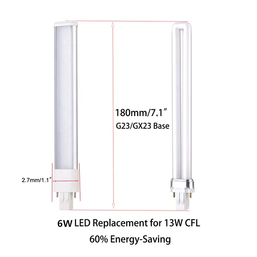 Ulikeled 2 Pack 7W 2 Pin Gx23 Led Horizontal Pl Light Bulb Warm White, 13W Cfl Equivalent, Pls-13W Replacement Led Plug & Play L