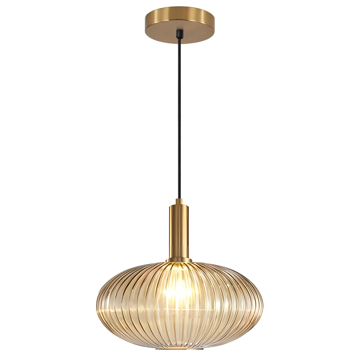 KCO Modern Gold Globe Pendant Lamp 1-Light Amber Glass Metal 30cm Model L1143-A
