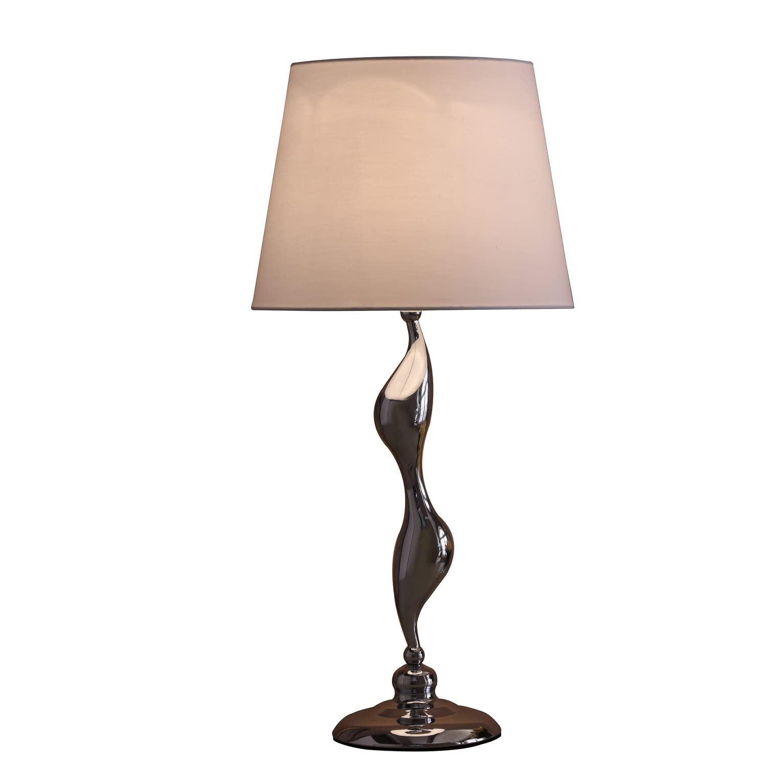 ORE International 24-Inch Art Deco Silver Table Lamp, Chrome and White, Modern Design