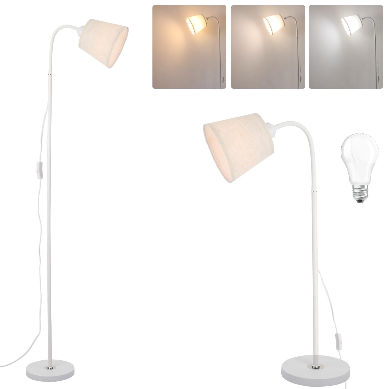 AoMck Floor Lamp, Industrial Metal Floor Lamps for Living Room with Adjustable Bendable 2 in 1 Reading Table Lamps for Living Ro