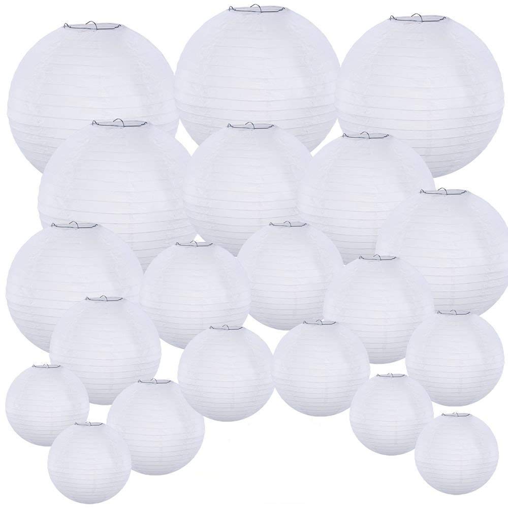 Supla 20 Pack White Paper Lanterns - Round Hanging Decorations For Weddings & Parties
