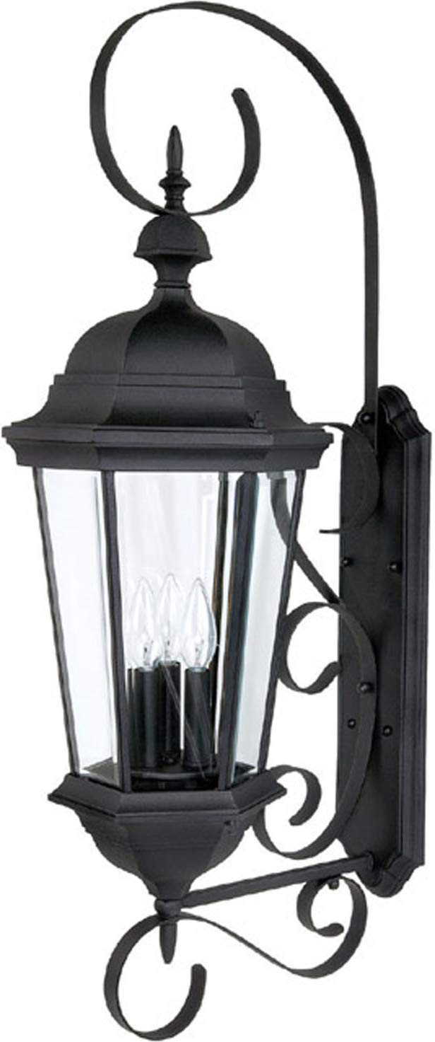 Capital Lighting 9723BK Carriage House Clear Glass Outdoor Wall Lantern, 36 H x 11 W, 3-Light 180 Total Watts, Black