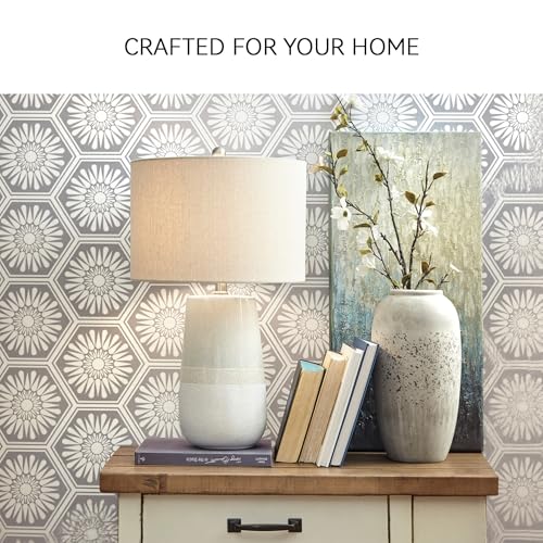 Signature Design By Ashley Shavon Table Lamp, 27 Textured Ceramic, Beige & White, Model L100724