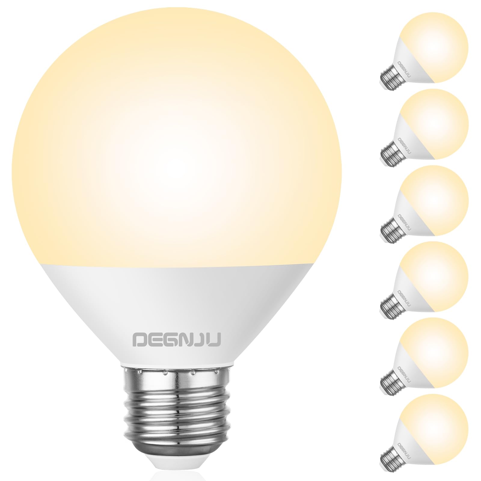 DEGNJU LED Vanity Light Bulbs, G25 Globe, 800 Lumens, 2700K Soft White, 7W, 6 Pack, Non-Dimmable, Model DEG25