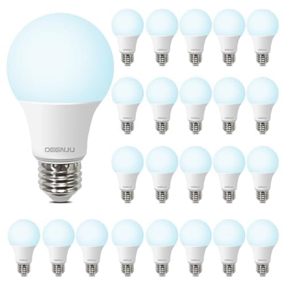 DEGNJU LED Light Bulbs A19 60W Equivalent 800 LM Daylight 5000K E26 Non-Dimmable 8W 24 Pack