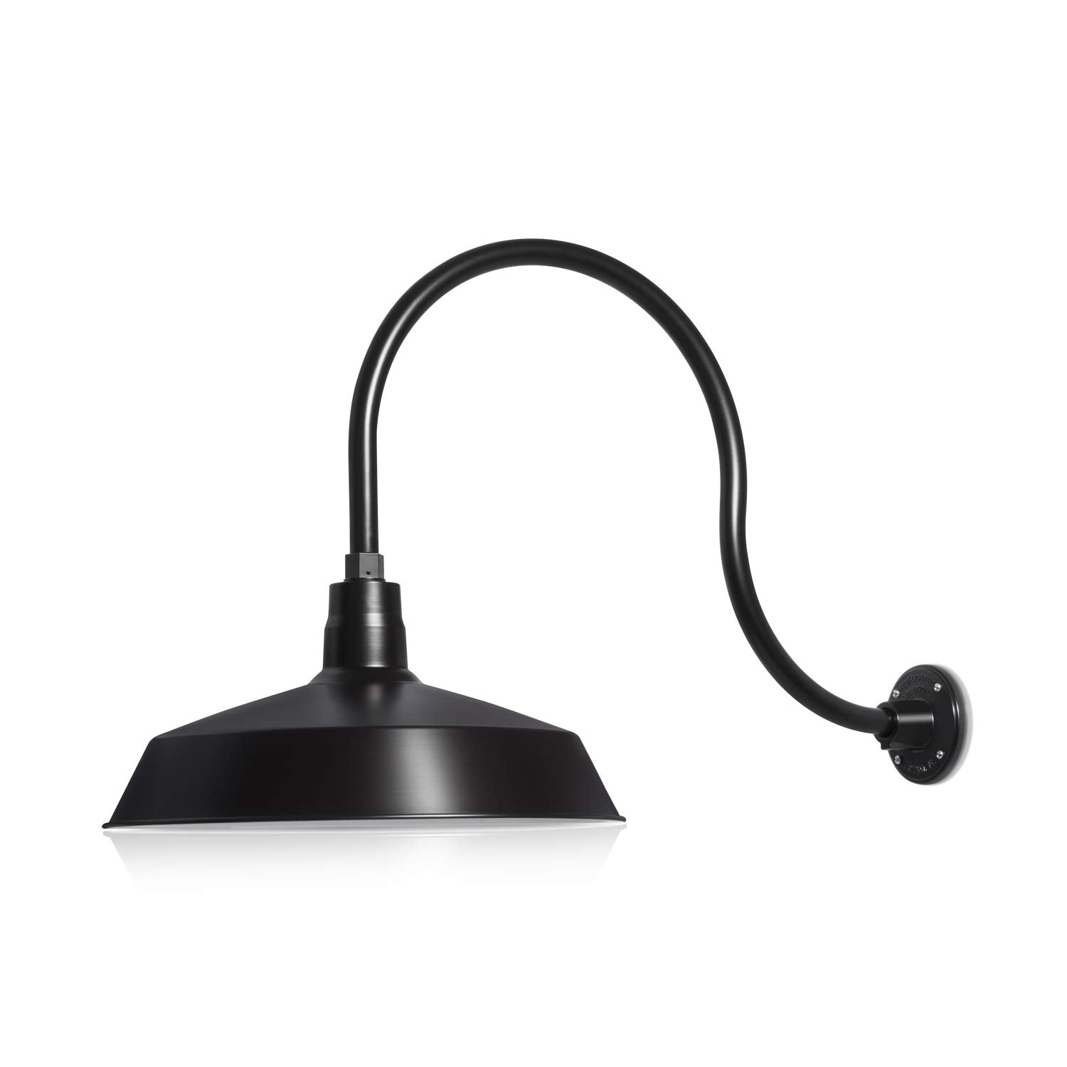 HTM LIGHTING SOLUTIONS Gooseneck Barn Light Fixture - 17in Shade, 24in Arm, Satin Black, Alloy Steel, Model SB17-BK-SGN10-BK