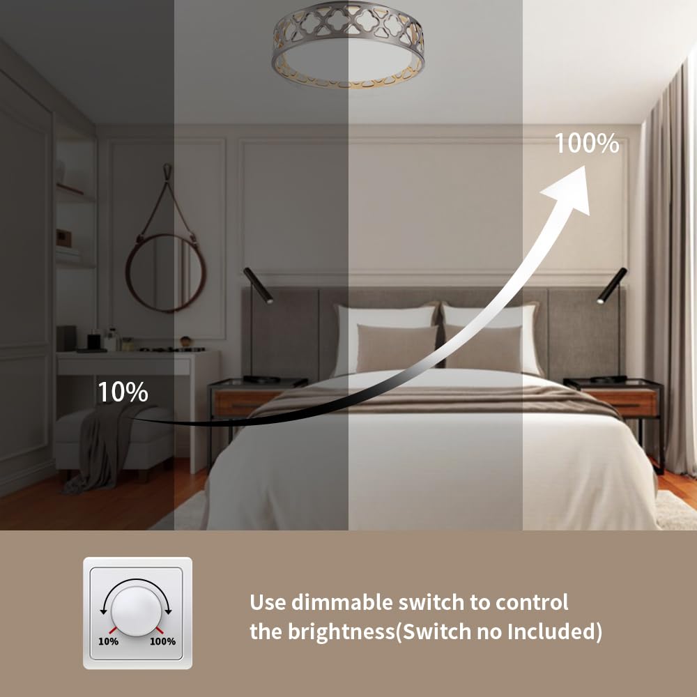 Vicnie Flush Mount Ceiling Light, Led Light Fixture Ceiling Mount With Brushed Nickel Finish, 12Inch 3000K/3500K/4000K/5000K/600