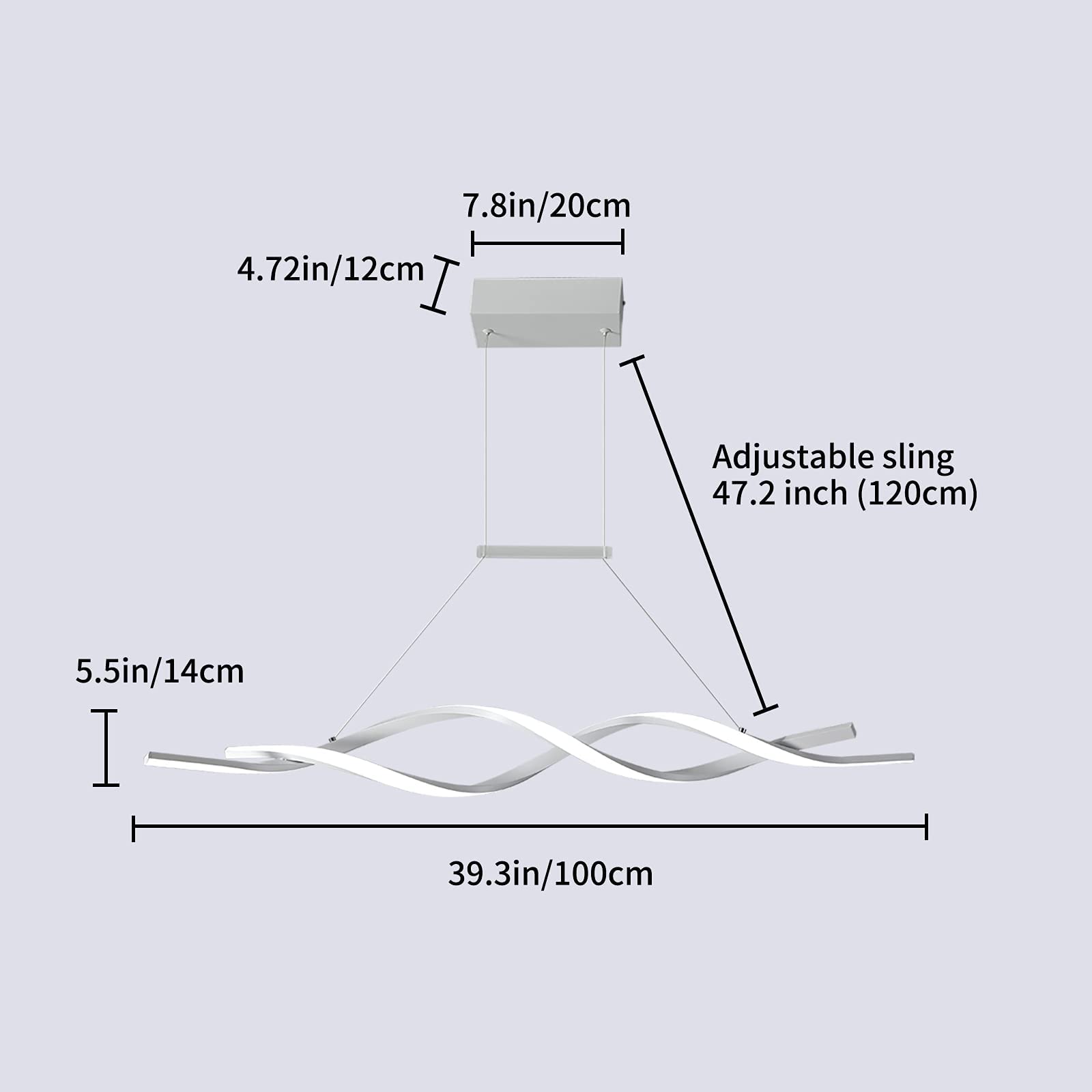 Jaycomey Modern Pendant Light, Dimmable LED Chandelier, Wave Shape, 28W, 3000-6000K, White, Model SFM-19009-100-WJ