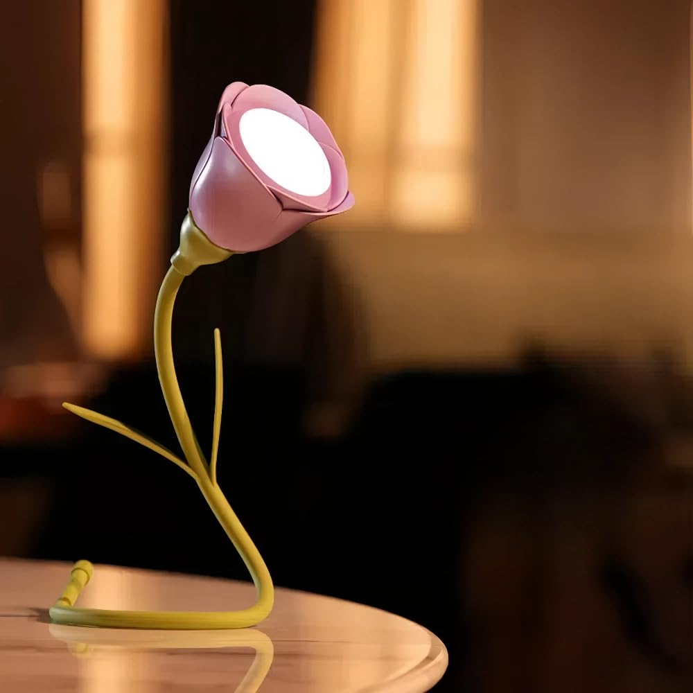 magical JD Rechargeable LED Flower Lamp, 3-Colour Dimming Night Light, Pink Rose, Model GL370A-1