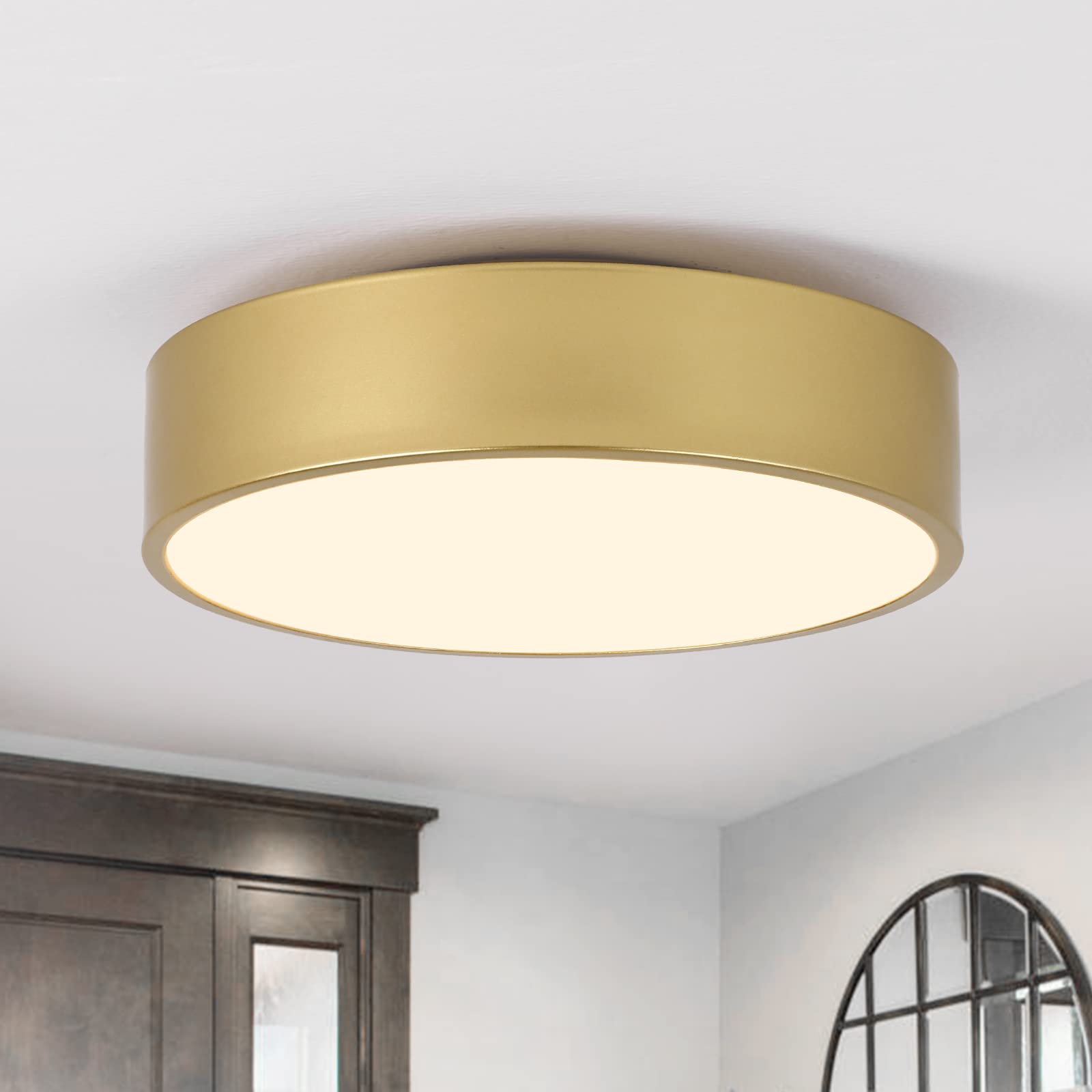 Politamp Modern Gold Flush Mount Ceiling Light Fixture,Contemporary 2-Light Round Ceiling Lights With White Acrylic Shade For Hallway,Foyer,Entryway,Closet, Porch,Kitchen(11.8")