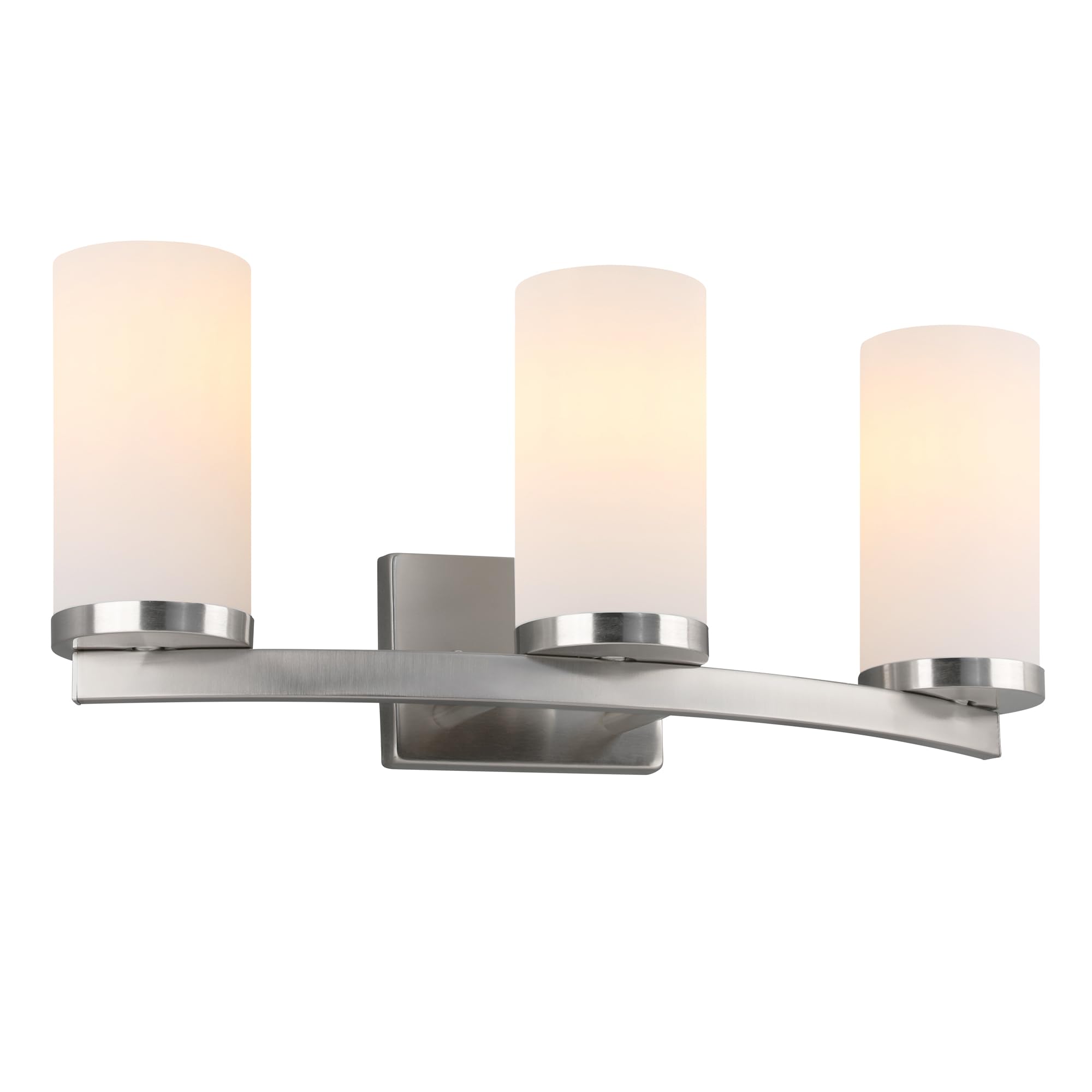 Design House Desta Vanity Light, 3-Light, Curved Bar Design, Frosted Glass Glow, Dimmable, Up/Down Mountable, E26 Socket, Satin 