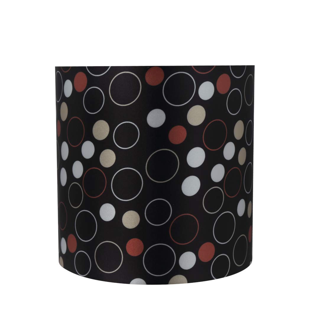 Aspen Creative Drum Lamp Shade, 8in Faux Silk, Black with Multi-Colored Dots, Model 31232A