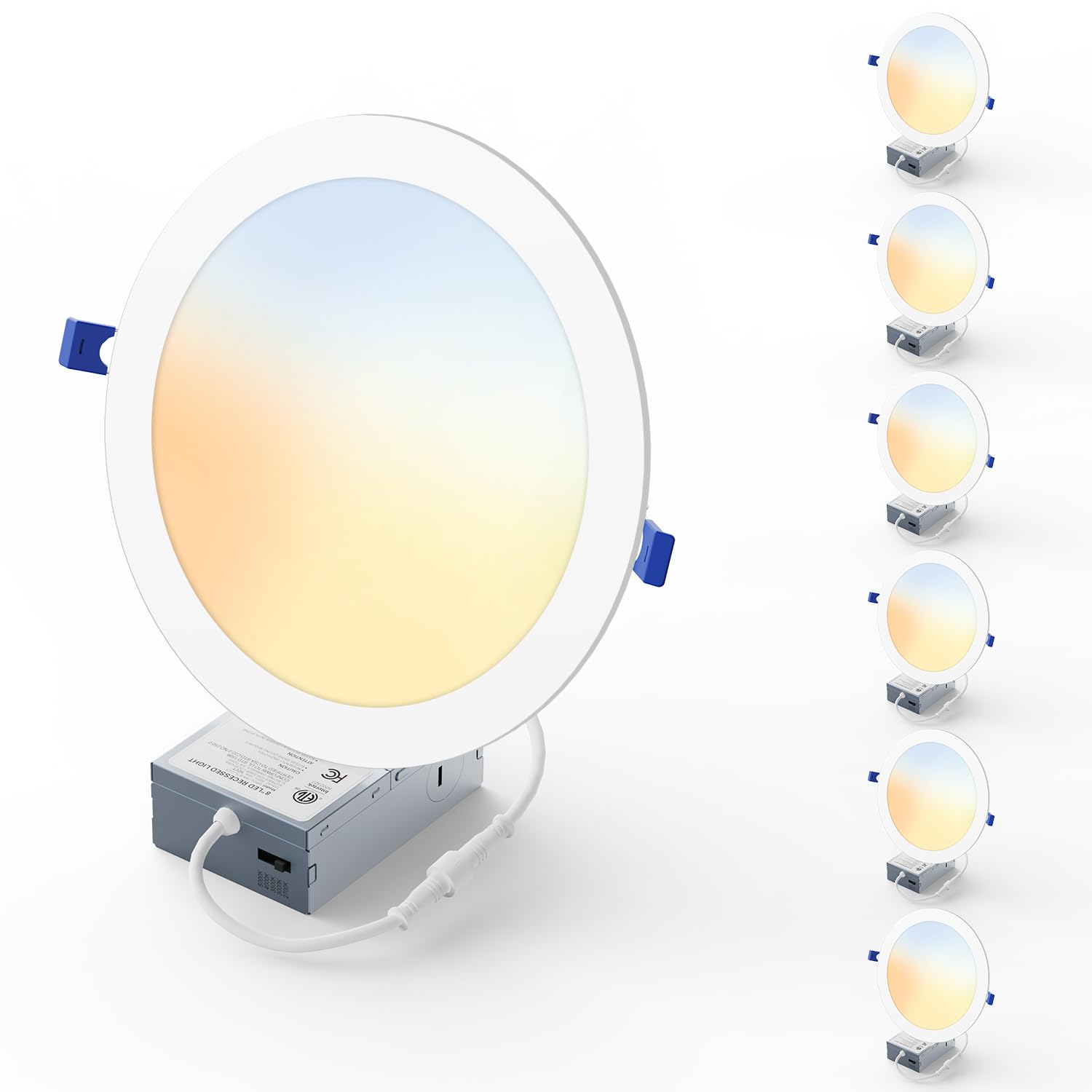 Veriligt 6 Pack 8 Inch LED Recessed Light, Dimmable, Damp Rated, 5CCT Selectable, 18W 1600LM, 120V, Silm Canless Wafer Ceiling L