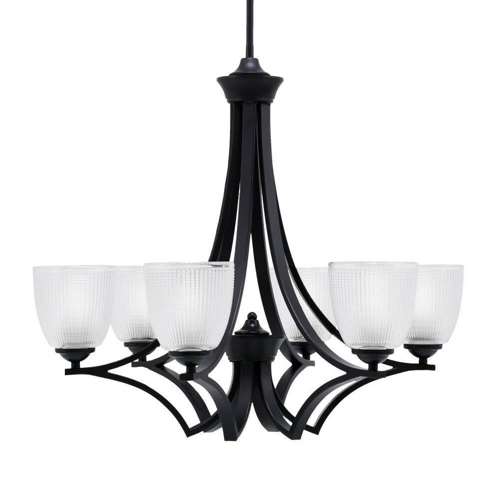 Toltec Lighting 566-MB-500 Zilo - 6 Light Uplight Chandelier-23 Inches Tall and 25.75 Inches Wide, Finish Color: Matte Black, Glass Color: Clear Ribbed
