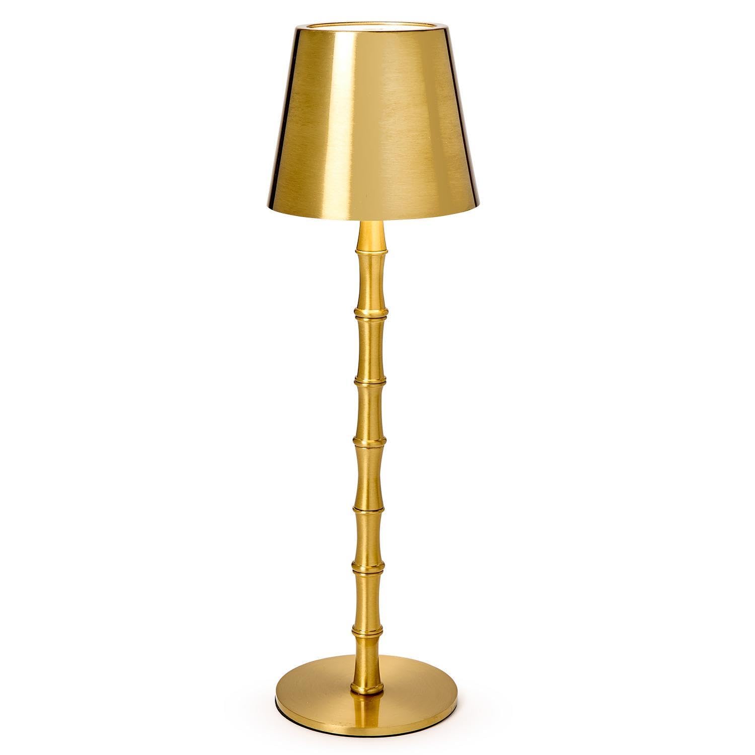 Twos Company LED Cordless Gold Bamboo Table Lamp in Gift Box  14.5-Inch  Iron