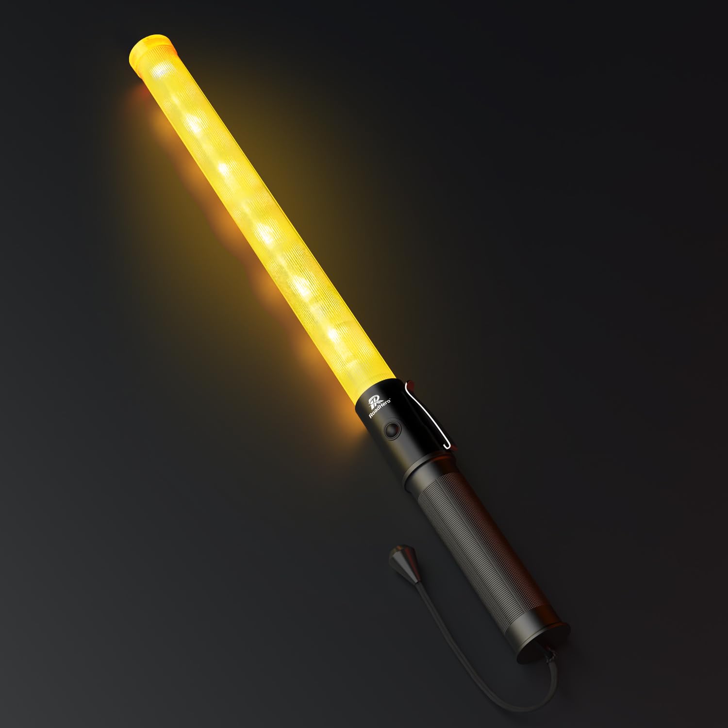RoadHero 21 Inch Traffic Wand, Yellow LED Traffic Control Baton with 2 Flashing Modes, Night Safety Light Wand with Side Clip fo