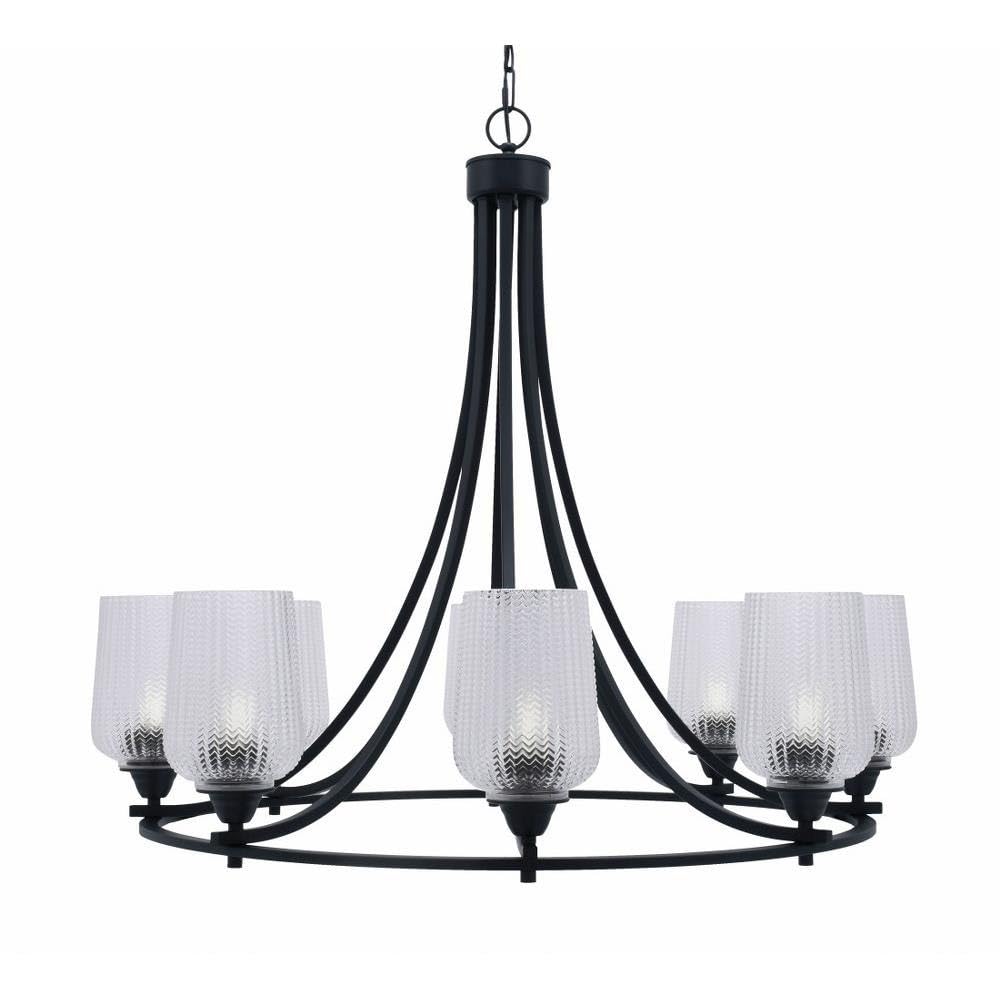Toltec Lighting 3408-MB-4250 Paramount - 8 Light Uplight Chandelier-31 Inches Tall and 34 Inches Wide, Finish Color: Matte Black, Glass Color: Clear Textured