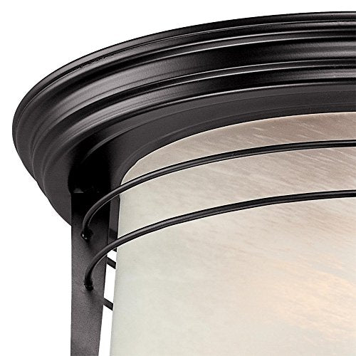 Westinghouse 05937003861 6674600 Senecaville Two-Light Exterior Flush-Mount Fixture, Weathered Bronze Finish On Steel With White Alabaster Glass, 1