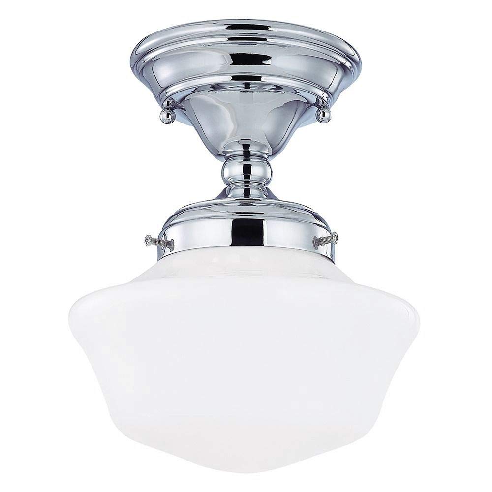 Design Classics 8-Inch Chrome Schoolhouse Semi-Flushmount Ceiling Light - Alloy Steel