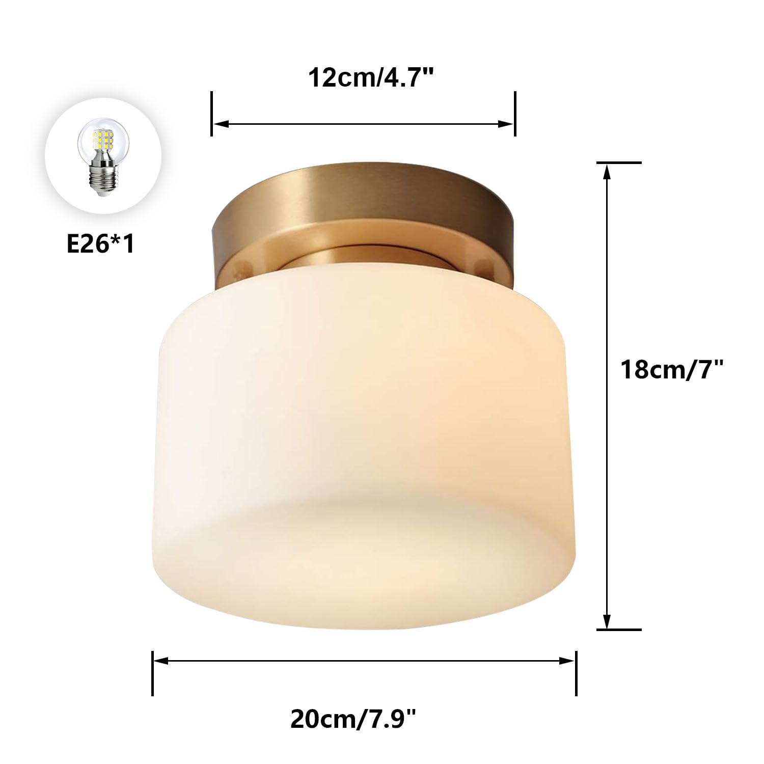 Flyrose Brushed Brass Gold Flush Mount Ceiling Light Fixture Frosted White Glass Ceiling Light Fixture Mid Century Modern Semi Flush Mount Ceiling Light Large Drum Ceiling Light Fixture