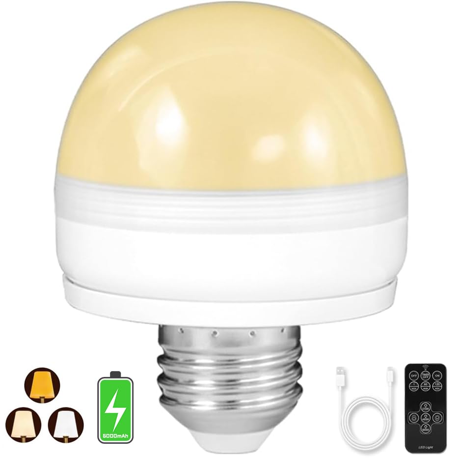 BLUEYE Rechargeable Light Bulbs, 7W E26, Remote Control, 2700K-6000K, 450 Lumens, Battery Operated Emergency Lamp, 1 Pack