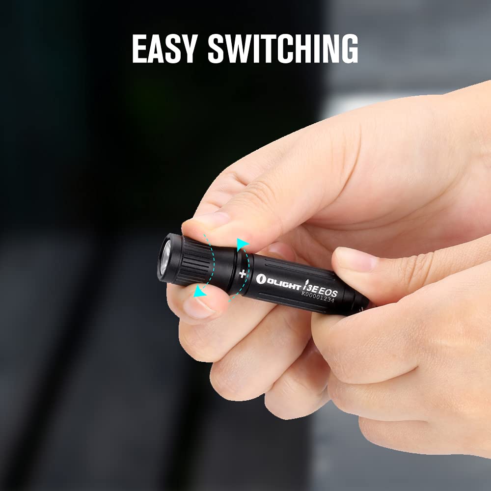 OLIGHT i3E EOS Mini EDC Flashlight, 90 Lumens, Aluminum, Black, Model AM-I3E-Black, Compact Keychain Light for Night & Camping
