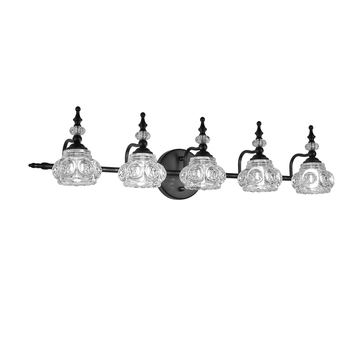 Zilanl 5-Light Vintage Black Bathroom Vanity Light With Crystal Glass Shade, Wall Sconce